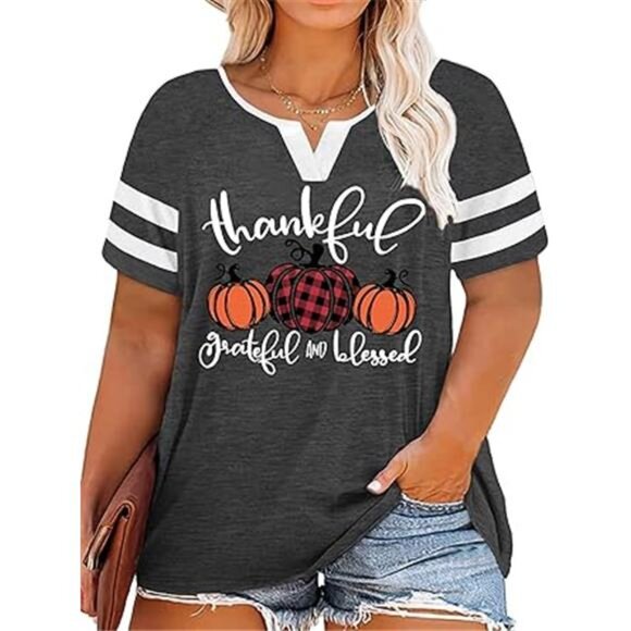 Plus Size Shirt – Thankful Grateful Blessed with Leopard Pumpkin Print - Picture 3 of 5